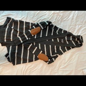 Stripe hooded cardigan with elbow accents